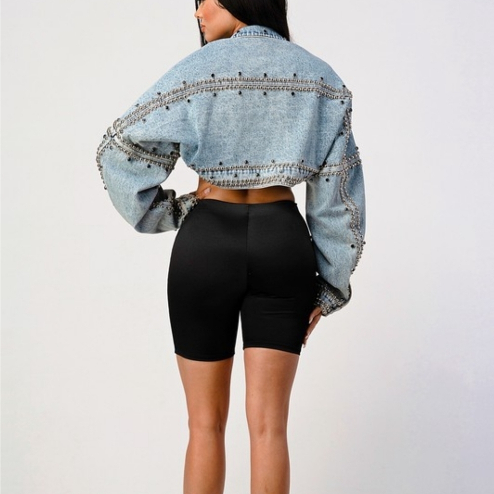 Open front beaded denim jacket NWT - Picture 3 of 8